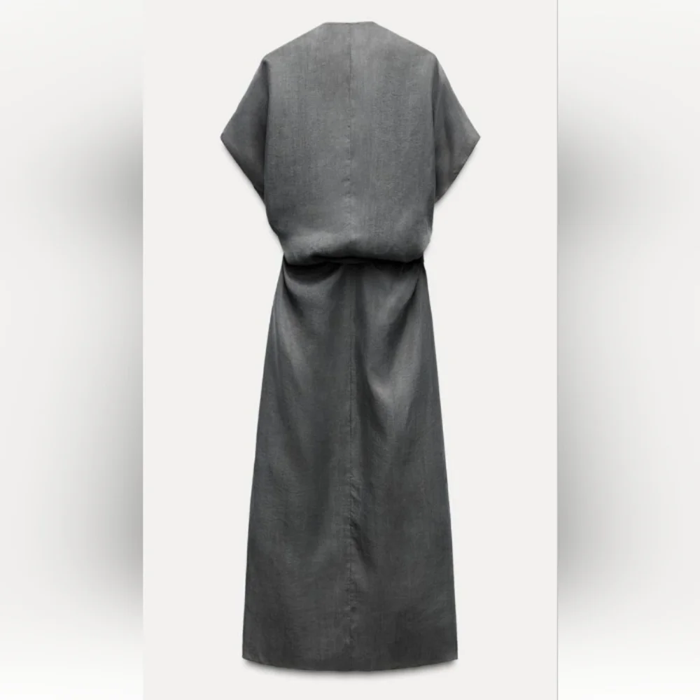 Zara Zw Collection Wrap Business Casual Midi Gray Lighweight Dress_5